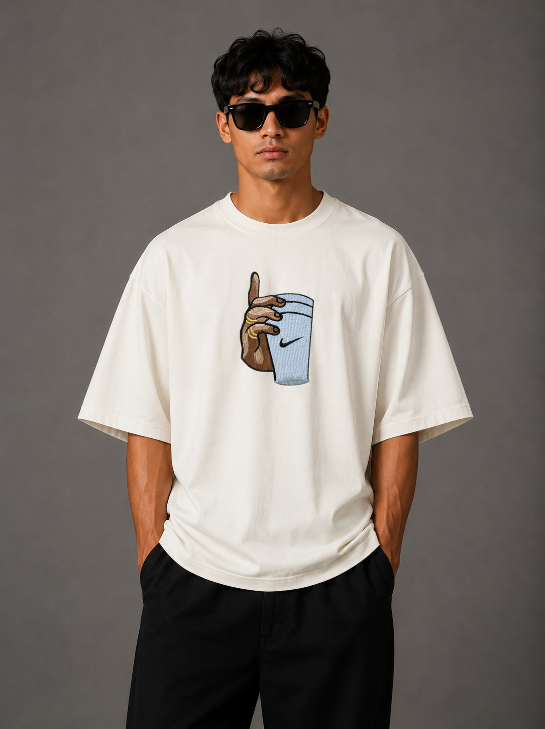 Zellee "Vibe Check" High-Density Embroidered Relaxed Fit Oversized T-Shirt