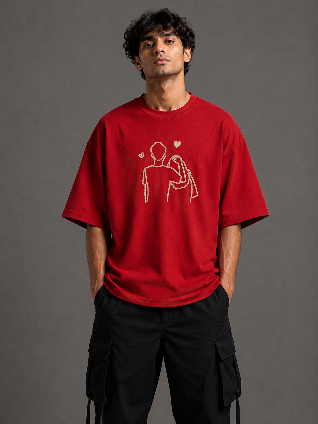 Zellee "Line-Stitch Love Edition" Heavyweight Oversized Relaxed Fit T-Shirt