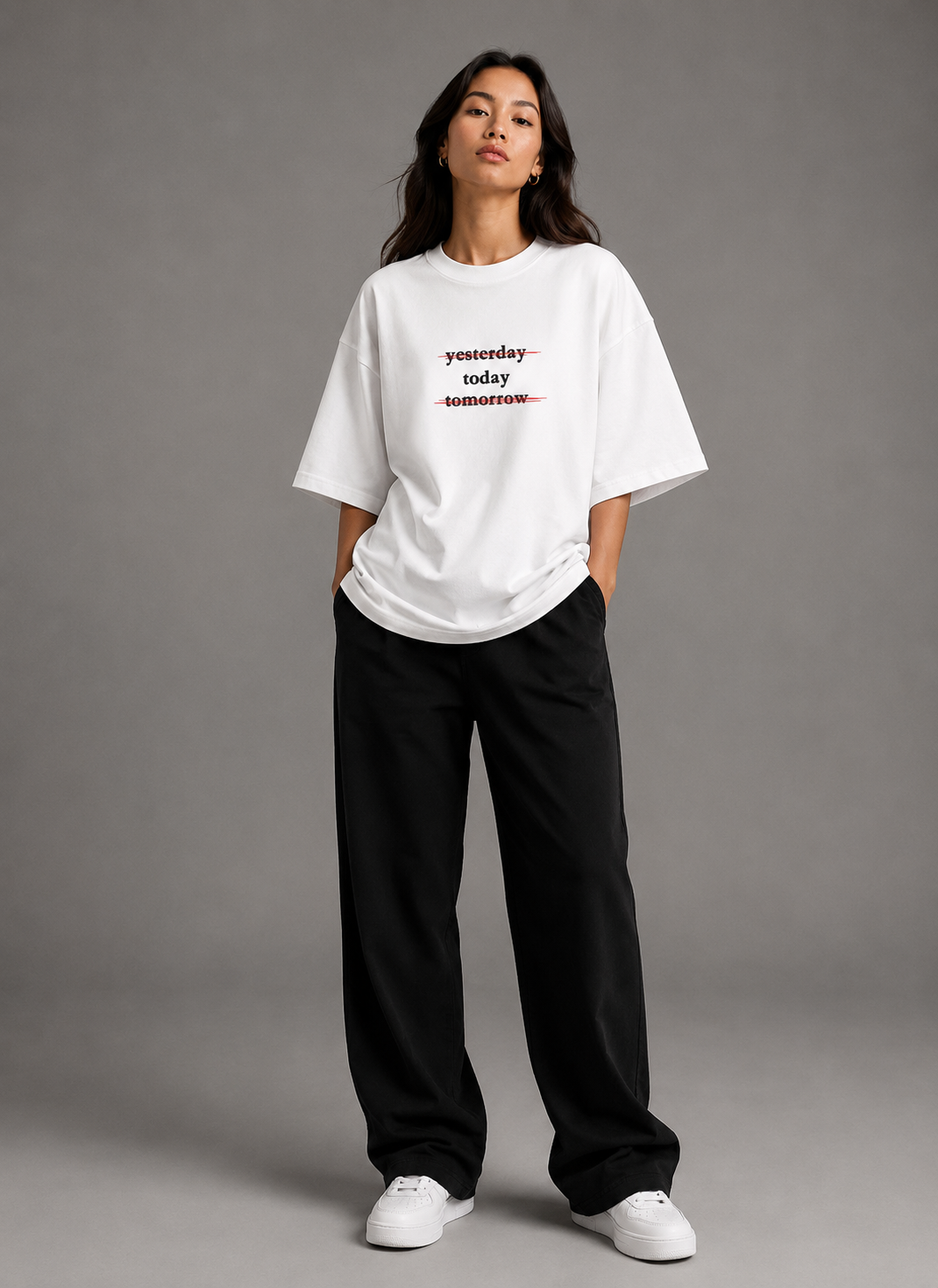 Zellee "Today" Line-Stitch Relaxed Fit Oversized T-Shirt