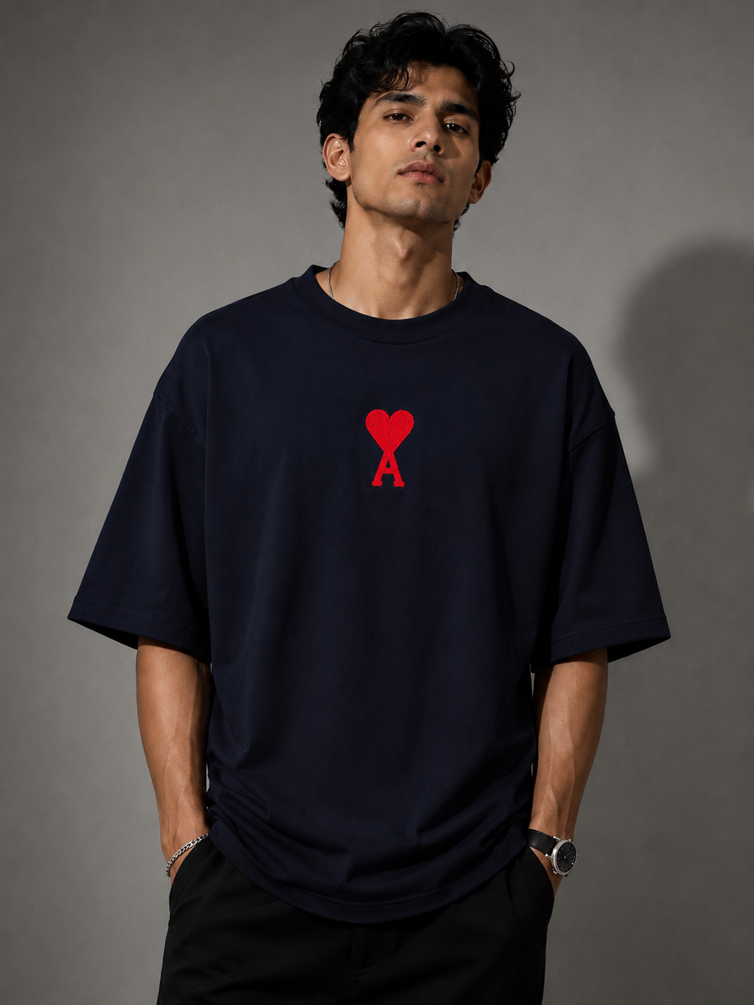 Zellee "Aesthetic Heart" High-Density Embroidered Oversized Relaxed Fit T-Shirt
