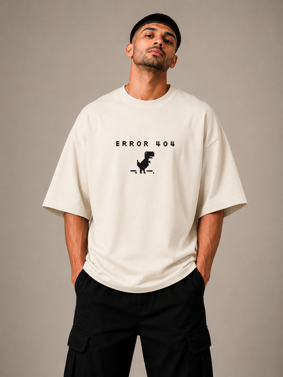Zellee "Error 404" Pixel-Stitch Relaxed Fit Oversized T-Shirt