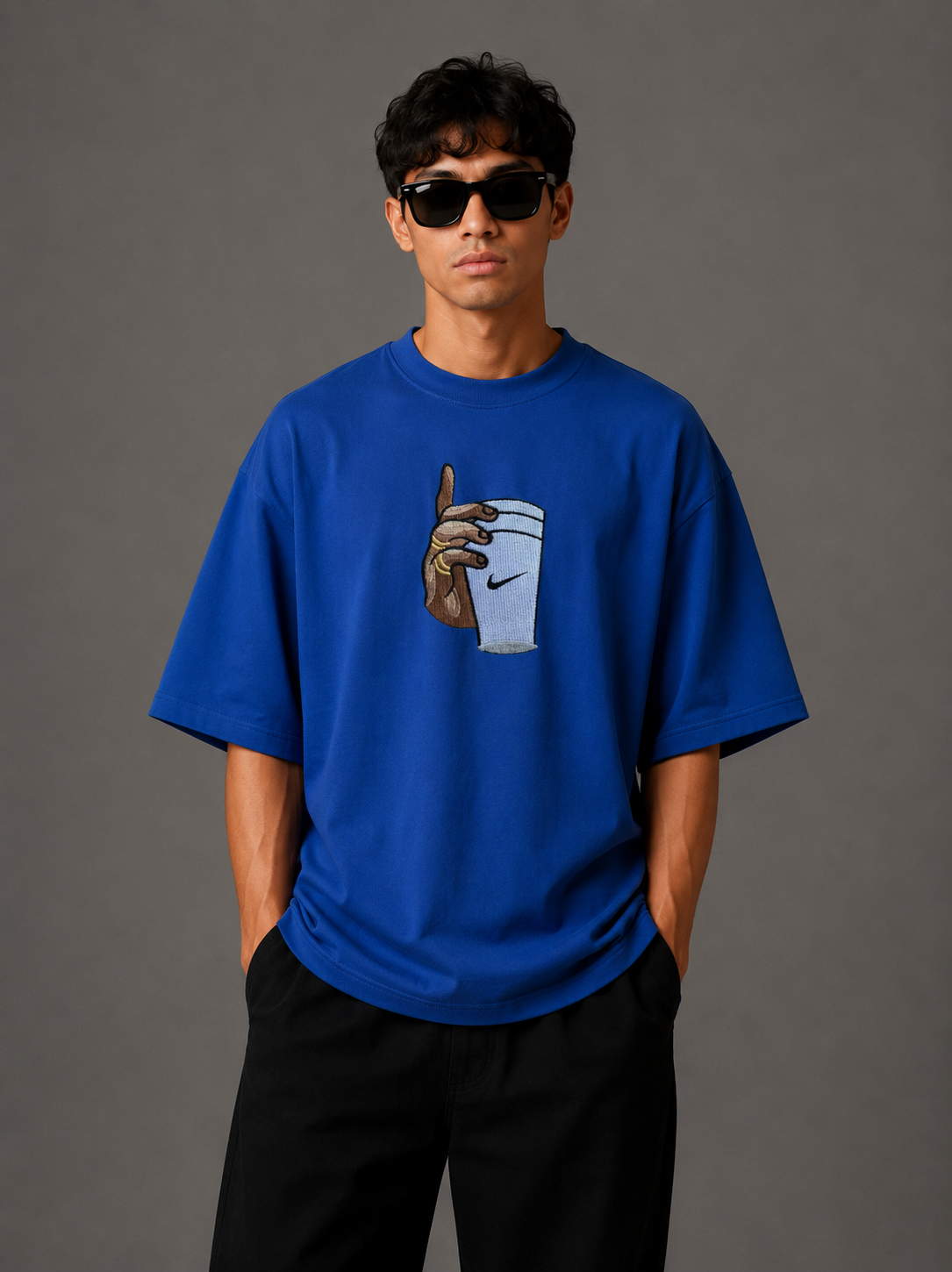 Zellee "Vibe Check" High-Density Embroidered Relaxed Fit Oversized T-Shirt