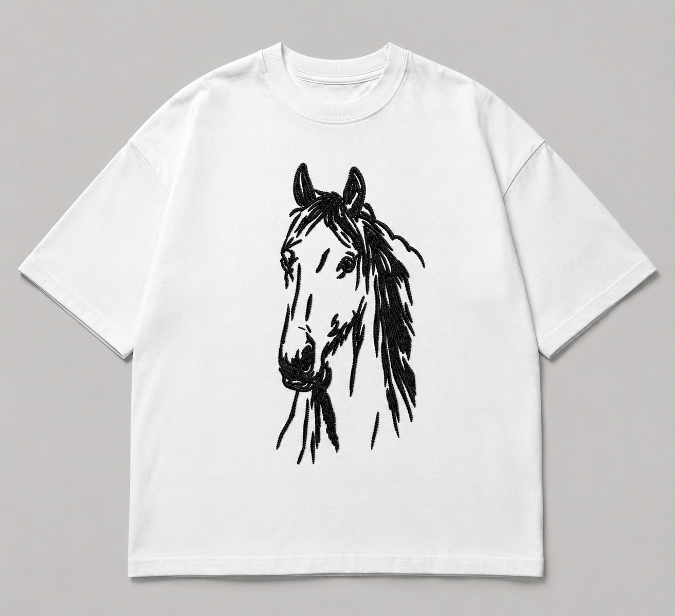 Zellee "Ink-Stitch Horse" Heavyweight Oversized Relaxed Fit T-Shirt