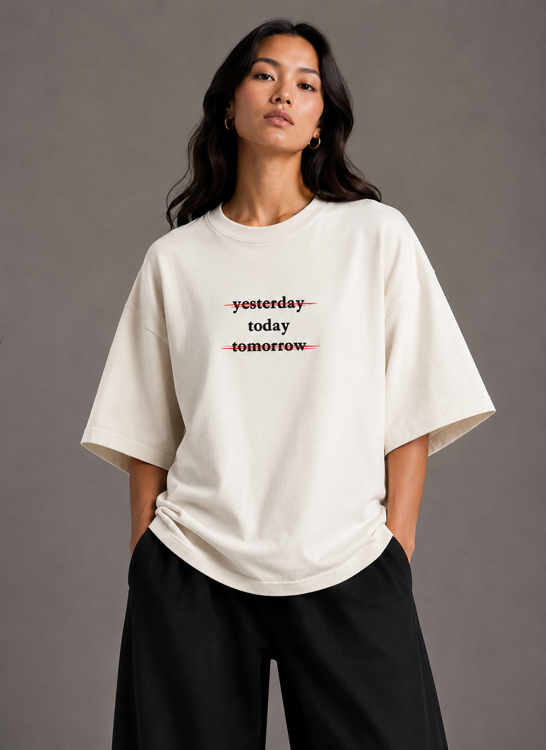 Zellee "Today" Line-Stitch Relaxed Fit Oversized T-Shirt