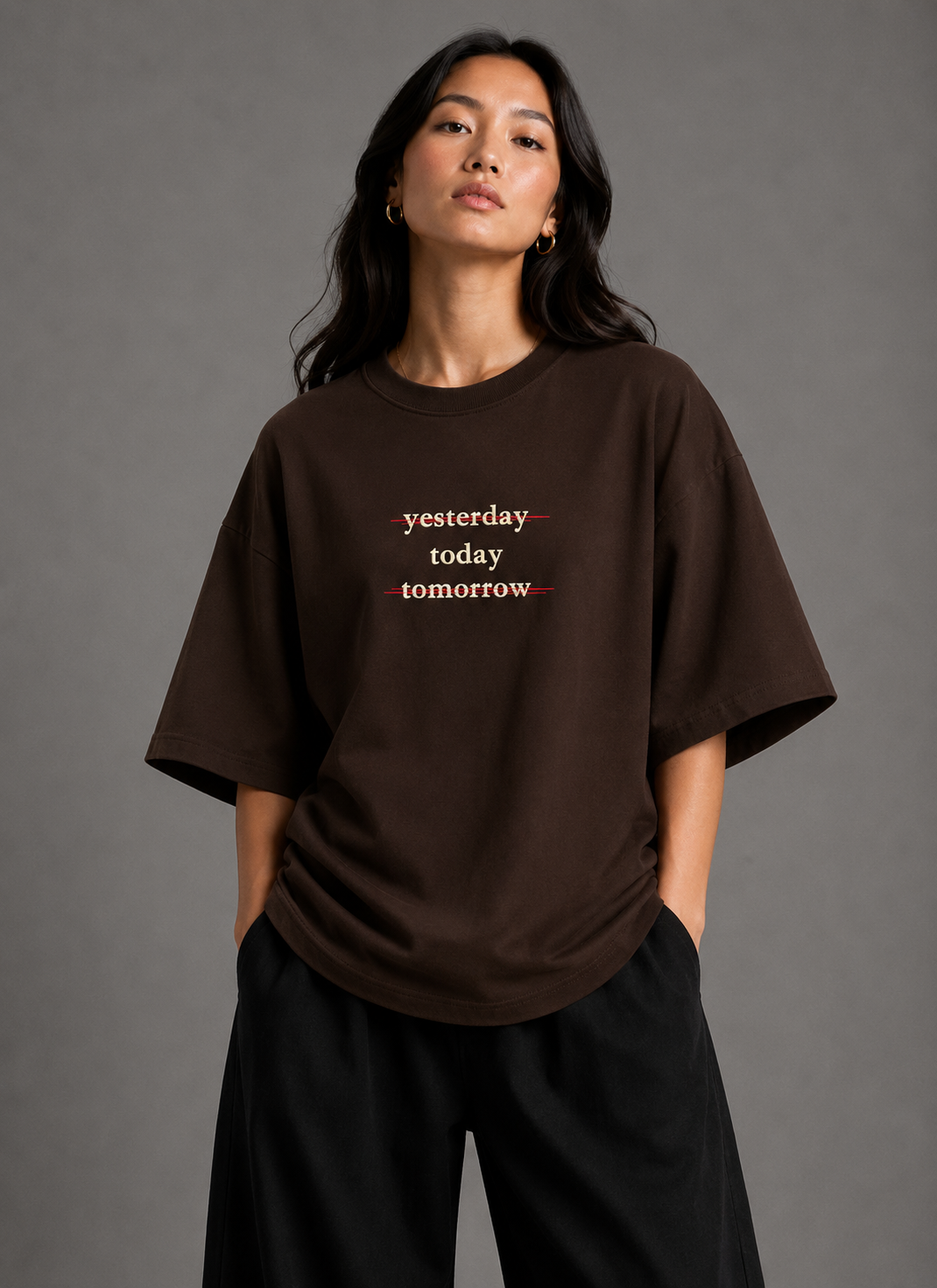 Zellee "Today" Line-Stitch Relaxed Fit Oversized T-Shirt