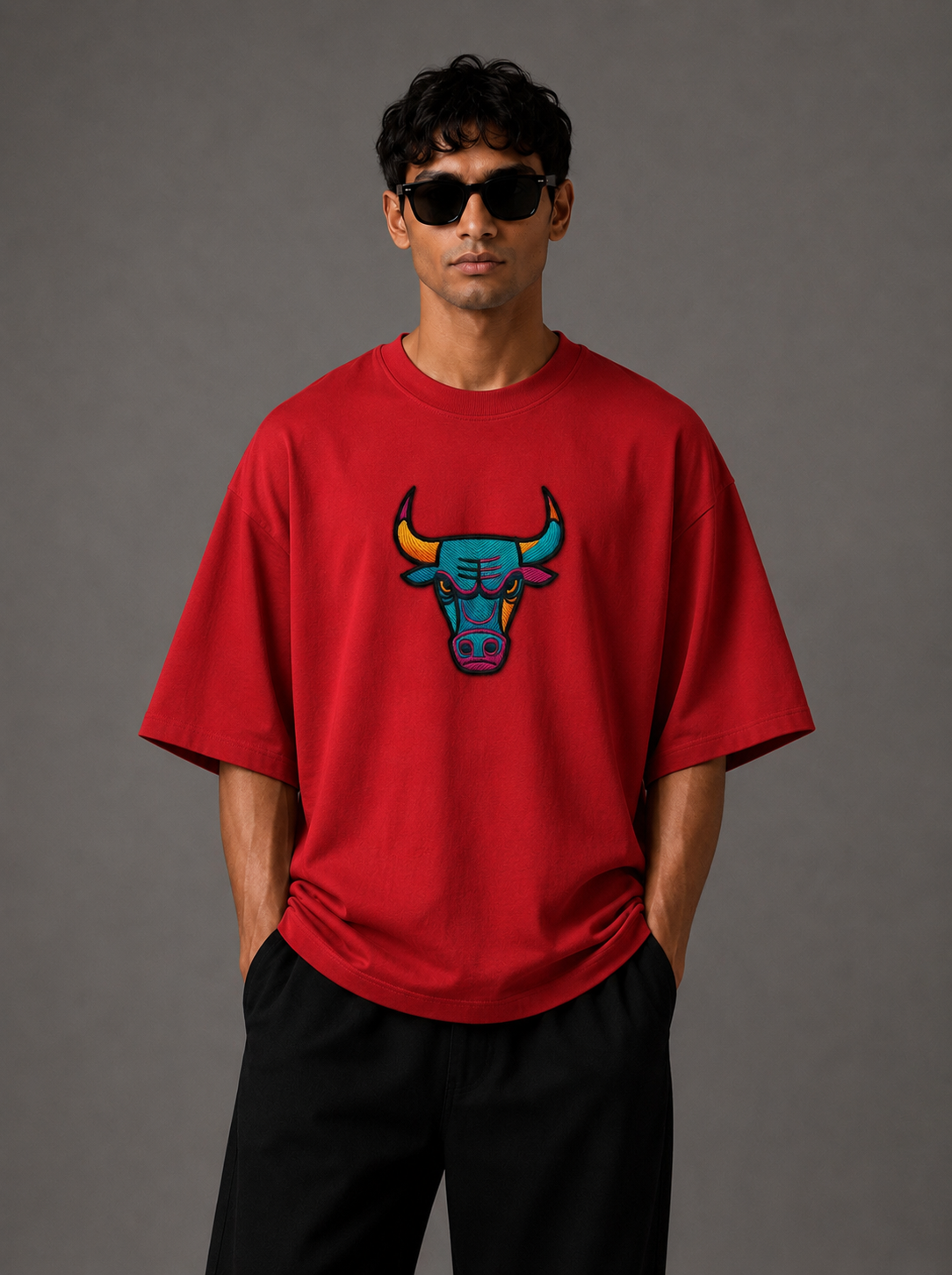 Zellee "Neon Bull" Multi-Stitch Relaxed Fit Oversized T-Shirt