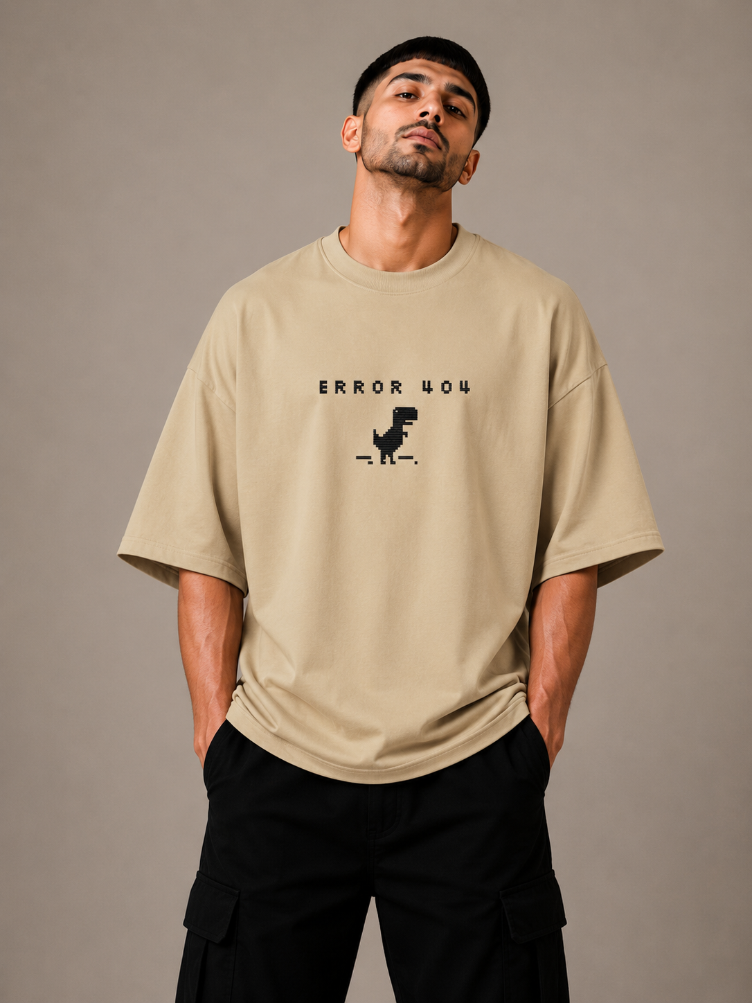 Zellee "Error 404" Pixel-Stitch Relaxed Fit Oversized T-Shirt