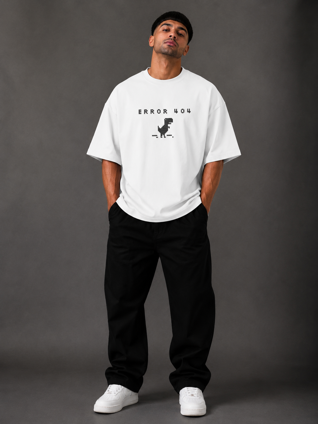 Zellee "Error 404" Pixel-Stitch Relaxed Fit Oversized T-Shirt