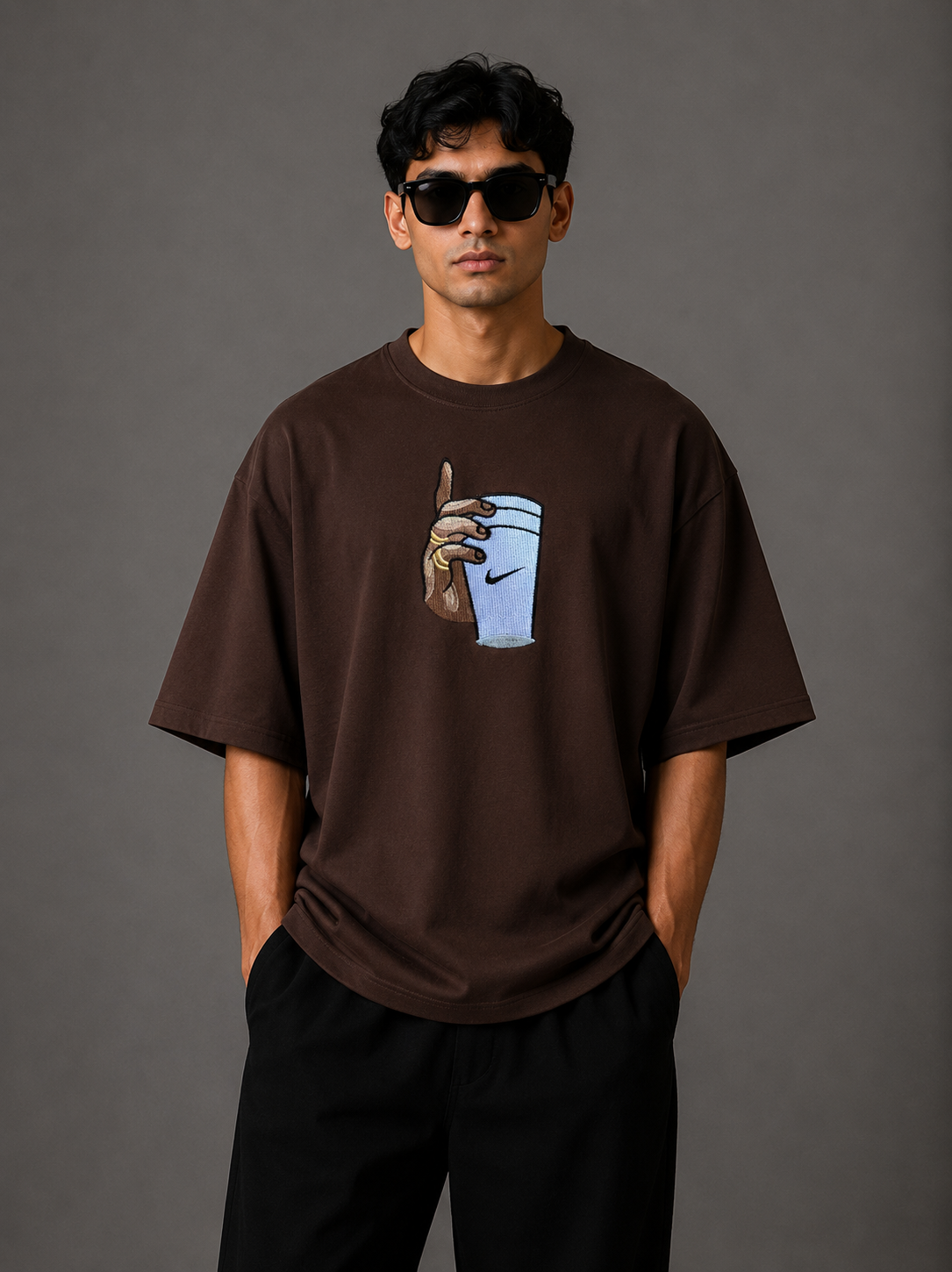Zellee "Vibe Check" High-Density Embroidered Relaxed Fit Oversized T-Shirt
