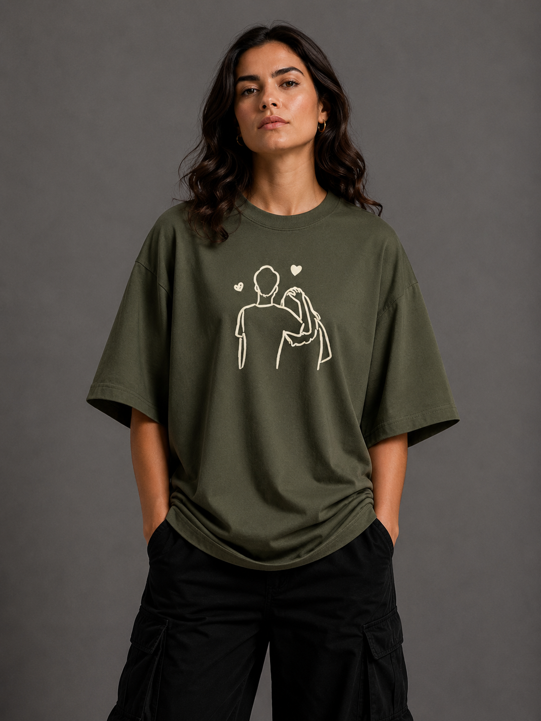 Zellee "Line-Stitch Love Edition" Heavyweight Oversized Relaxed Fit T-Shirt