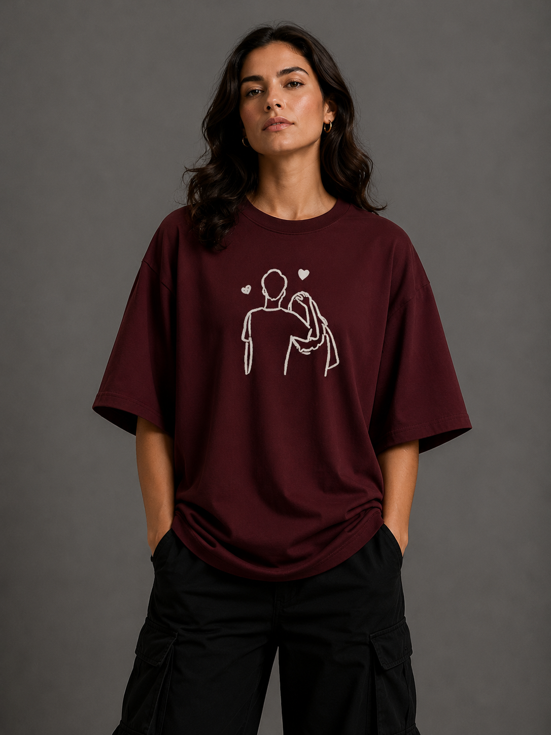Zellee "Line-Stitch Love Edition" Heavyweight Oversized Relaxed Fit T-Shirt