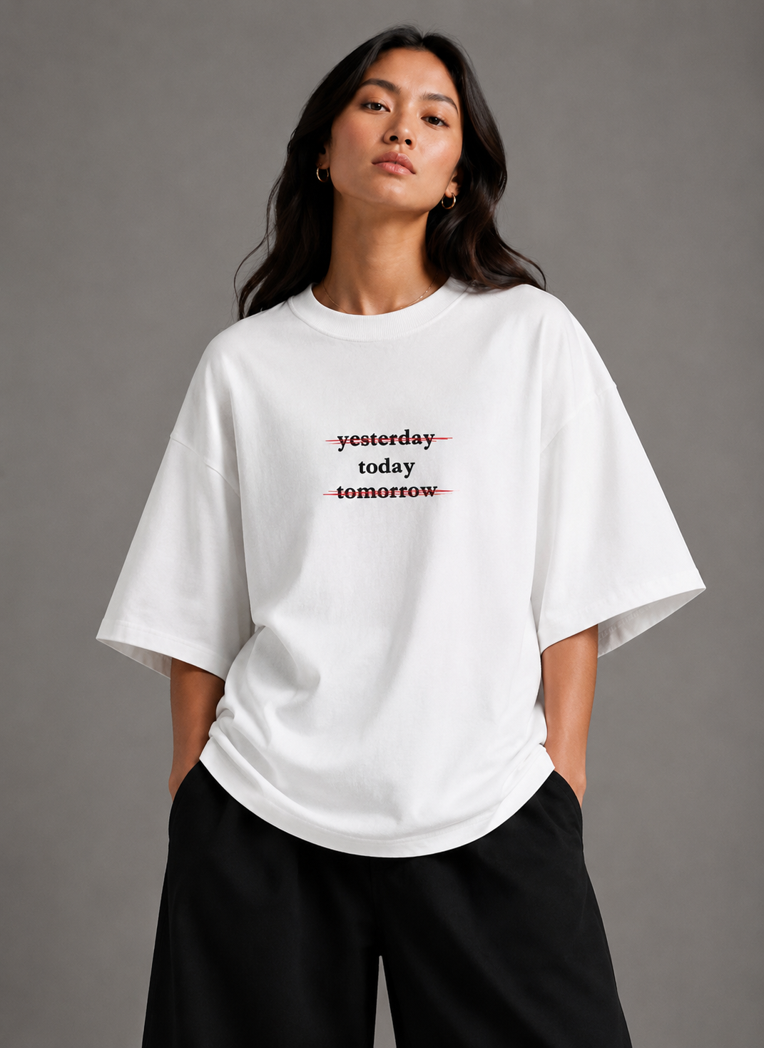 Zellee "Today" Line-Stitch Relaxed Fit Oversized T-Shirt