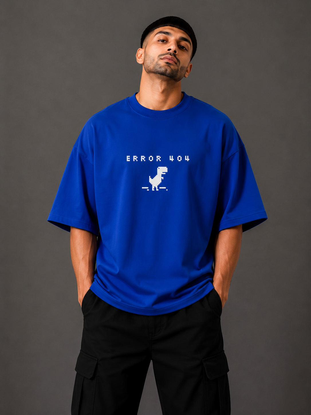 Zellee "Error 404" Pixel-Stitch Relaxed Fit Oversized T-Shirt