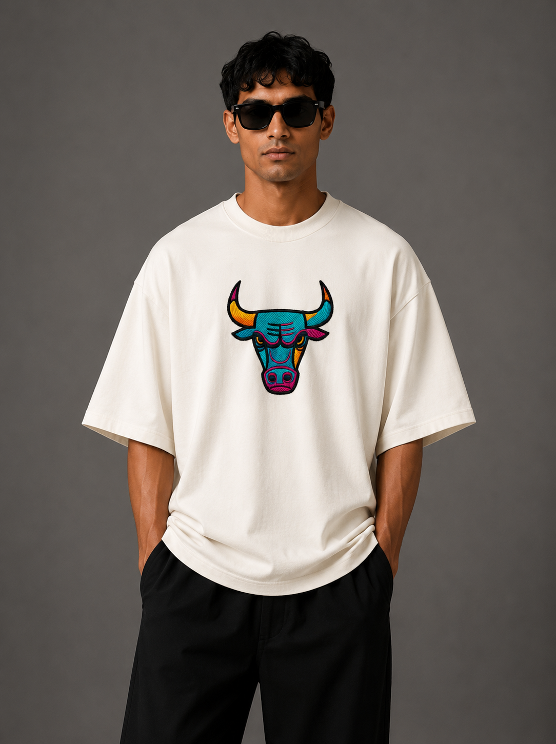 Zellee "Neon Bull" Multi-Stitch Relaxed Fit Oversized T-Shirt