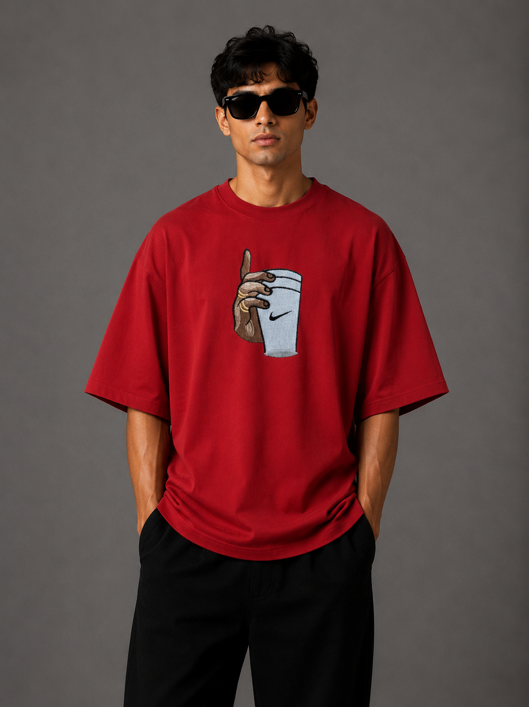 Zellee "Vibe Check" High-Density Embroidered Relaxed Fit Oversized T-Shirt