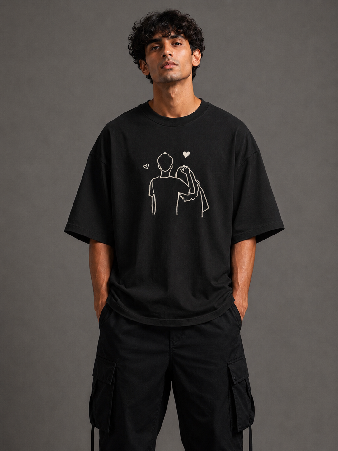 Zellee "Line-Stitch Love Edition" Heavyweight Oversized Relaxed Fit T-Shirt
