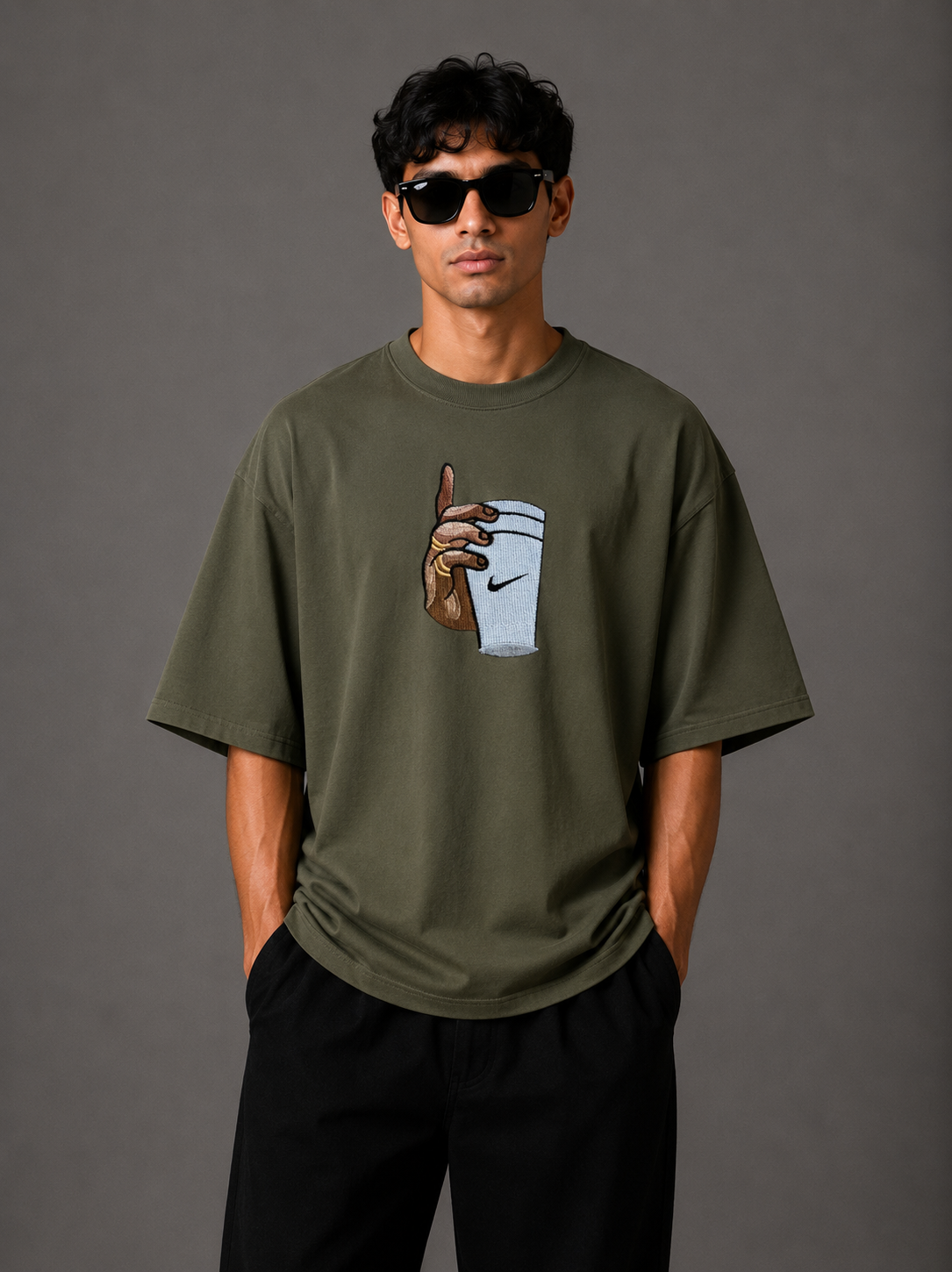 Zellee "Vibe Check" High-Density Embroidered Relaxed Fit Oversized T-Shirt