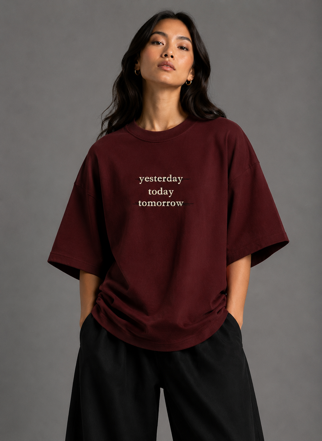 Zellee "Today" Line-Stitch Relaxed Fit Oversized T-Shirt