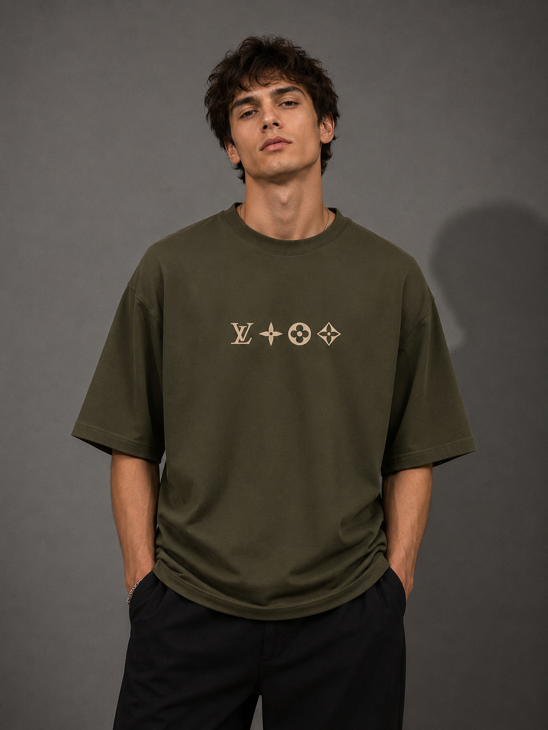 Zellee "Monogram Luxe" High-Density Embroidered Oversized Relaxed Fit T-Shirt