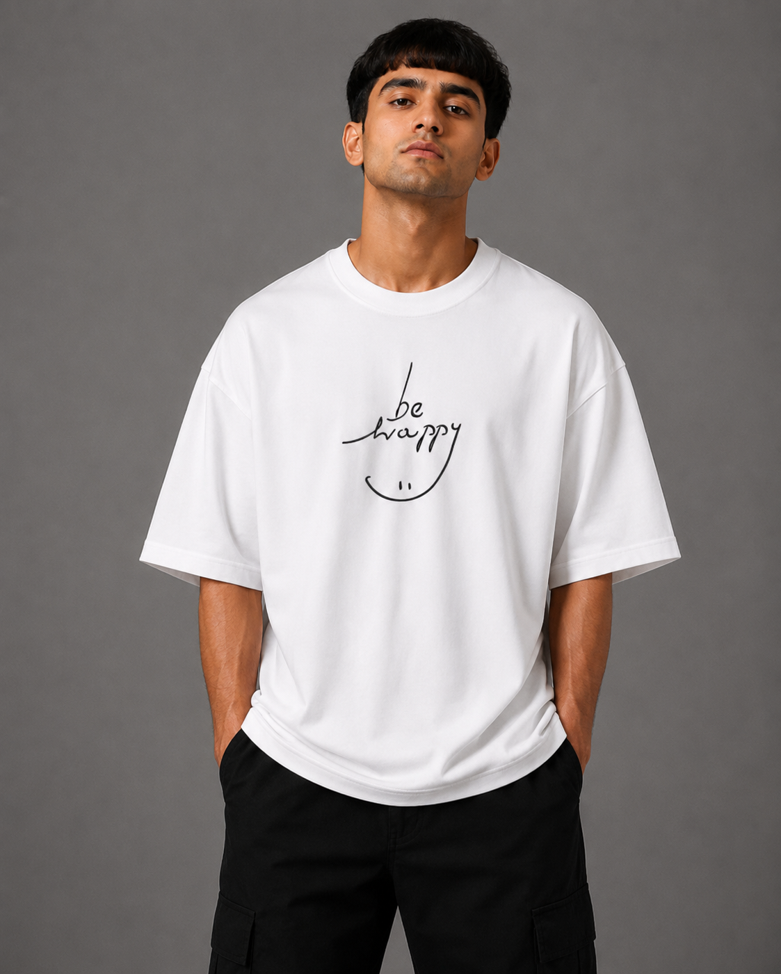 Zellee "Always Smile" Line-Stitch Relaxed Fit Oversized T-Shirt