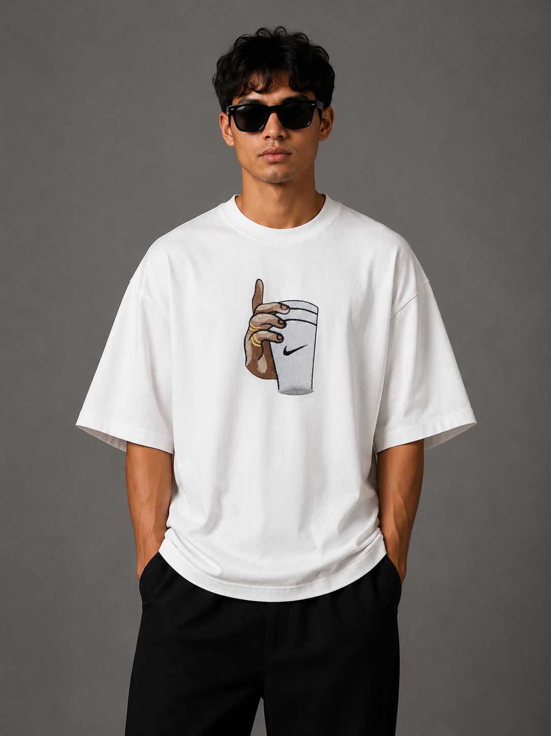 Zellee "Vibe Check" High-Density Embroidered Relaxed Fit Oversized T-Shirt