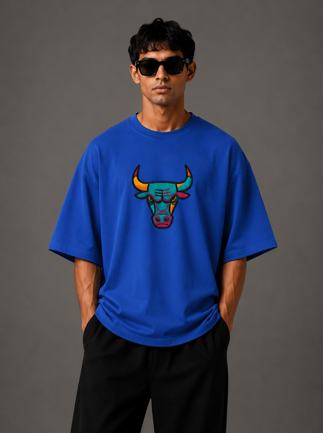 Zellee "Neon Bull" Multi-Stitch Relaxed Fit Oversized T-Shirt