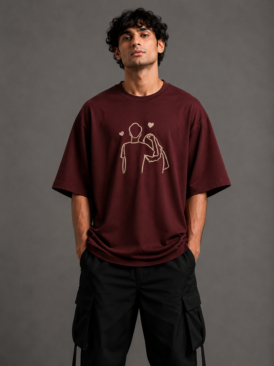 Zellee "Line-Stitch Love Edition" Heavyweight Oversized Relaxed Fit T-Shirt