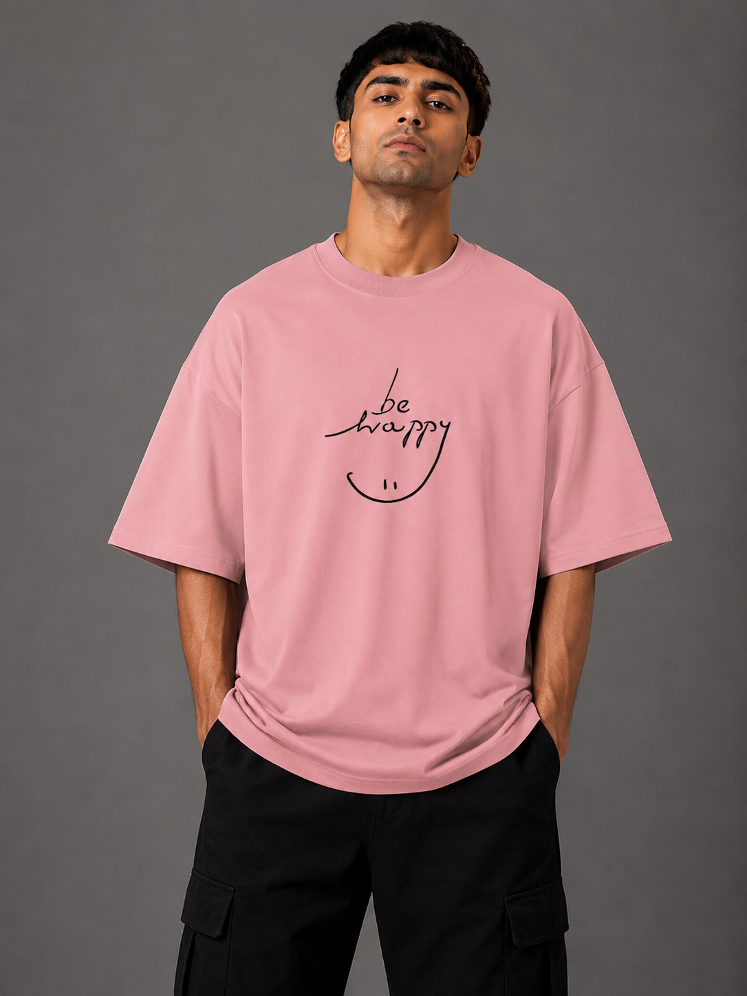Zellee "Always Smile" Line-Stitch Relaxed Fit Oversized T-Shirt