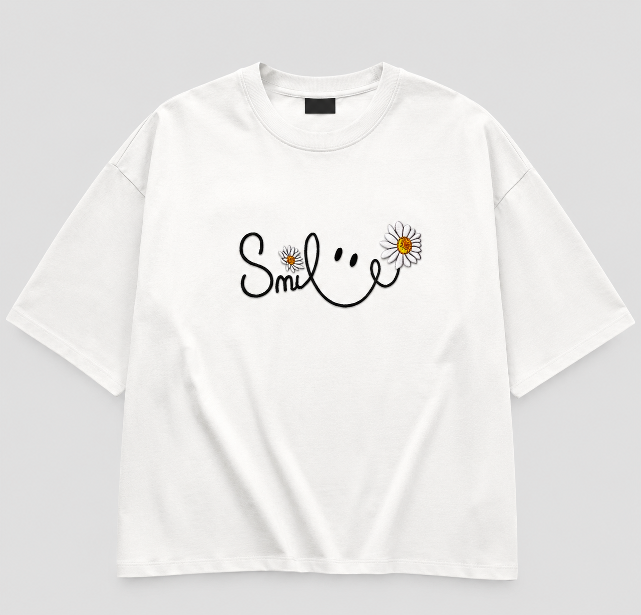 Zellee "Floral Smile" Line-Stitch Relaxed Fit Oversized T-Shirt