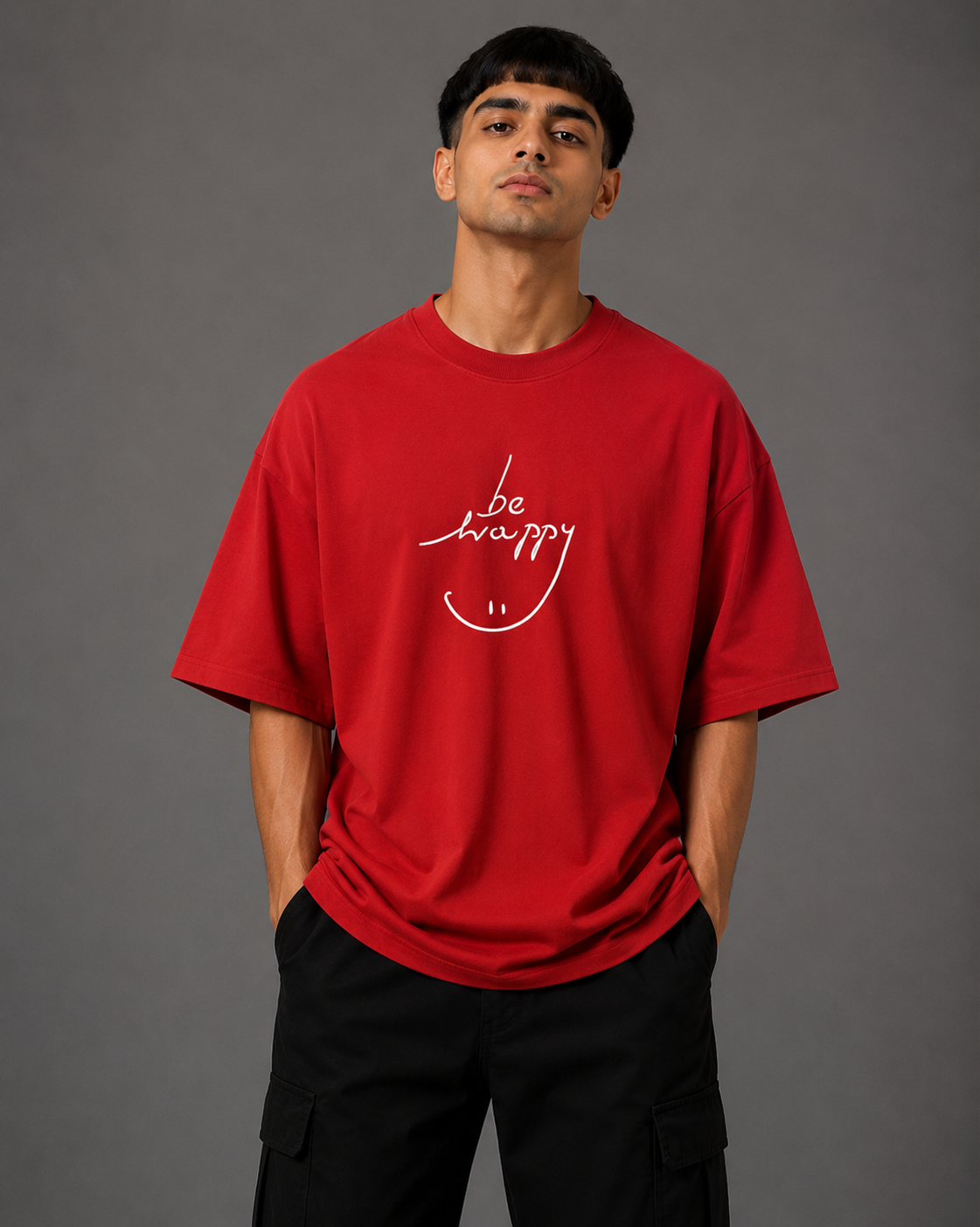 Zellee "Always Smile" Line-Stitch Relaxed Fit Oversized T-Shirt