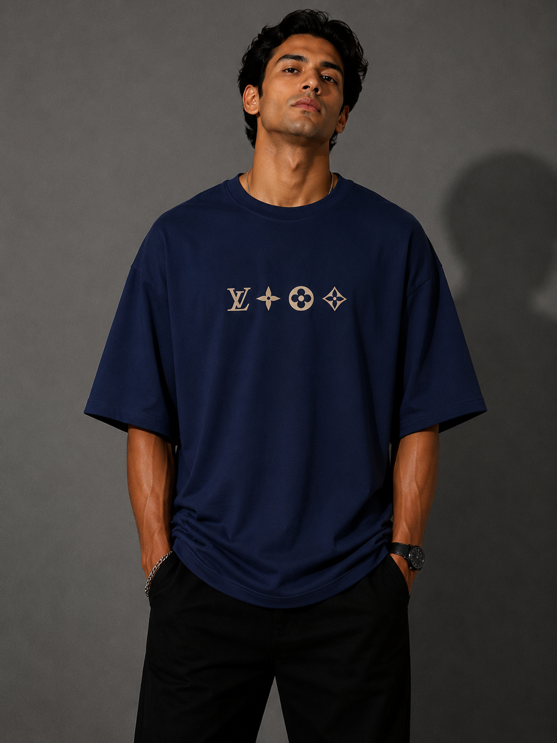 Zellee "Monogram Luxe" High-Density Embroidered Oversized Relaxed Fit T-Shirt