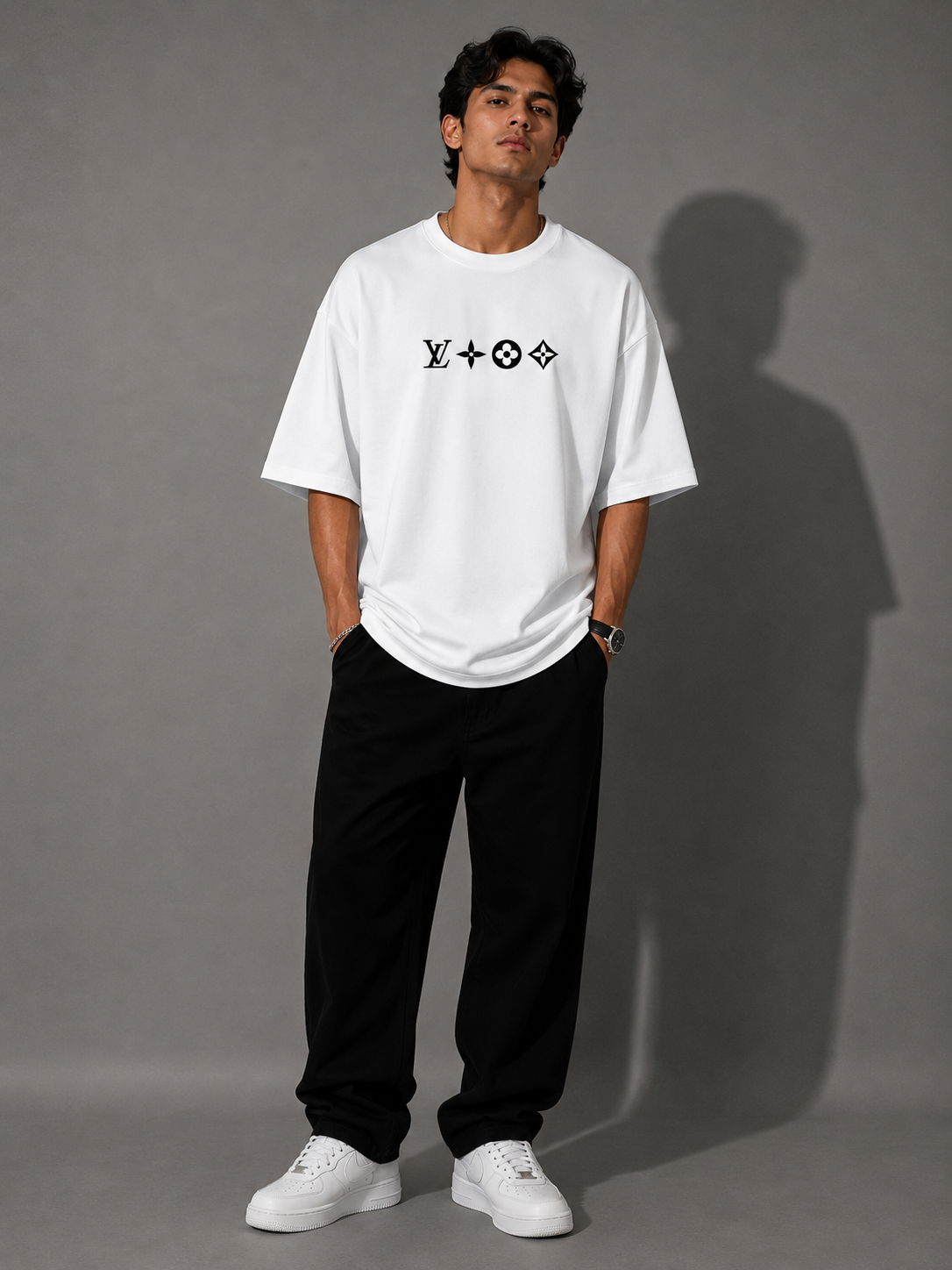 Zellee "Monogram Luxe" High-Density Embroidered Oversized Relaxed Fit T-Shirt