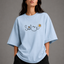 Zellee "Floral Smile" Line-Stitch Relaxed Fit Oversized T-Shirt