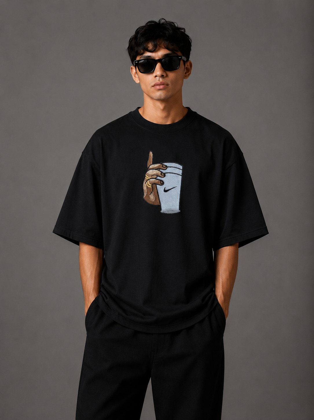 Zellee "Vibe Check" High-Density Embroidered Relaxed Fit Oversized T-Shirt