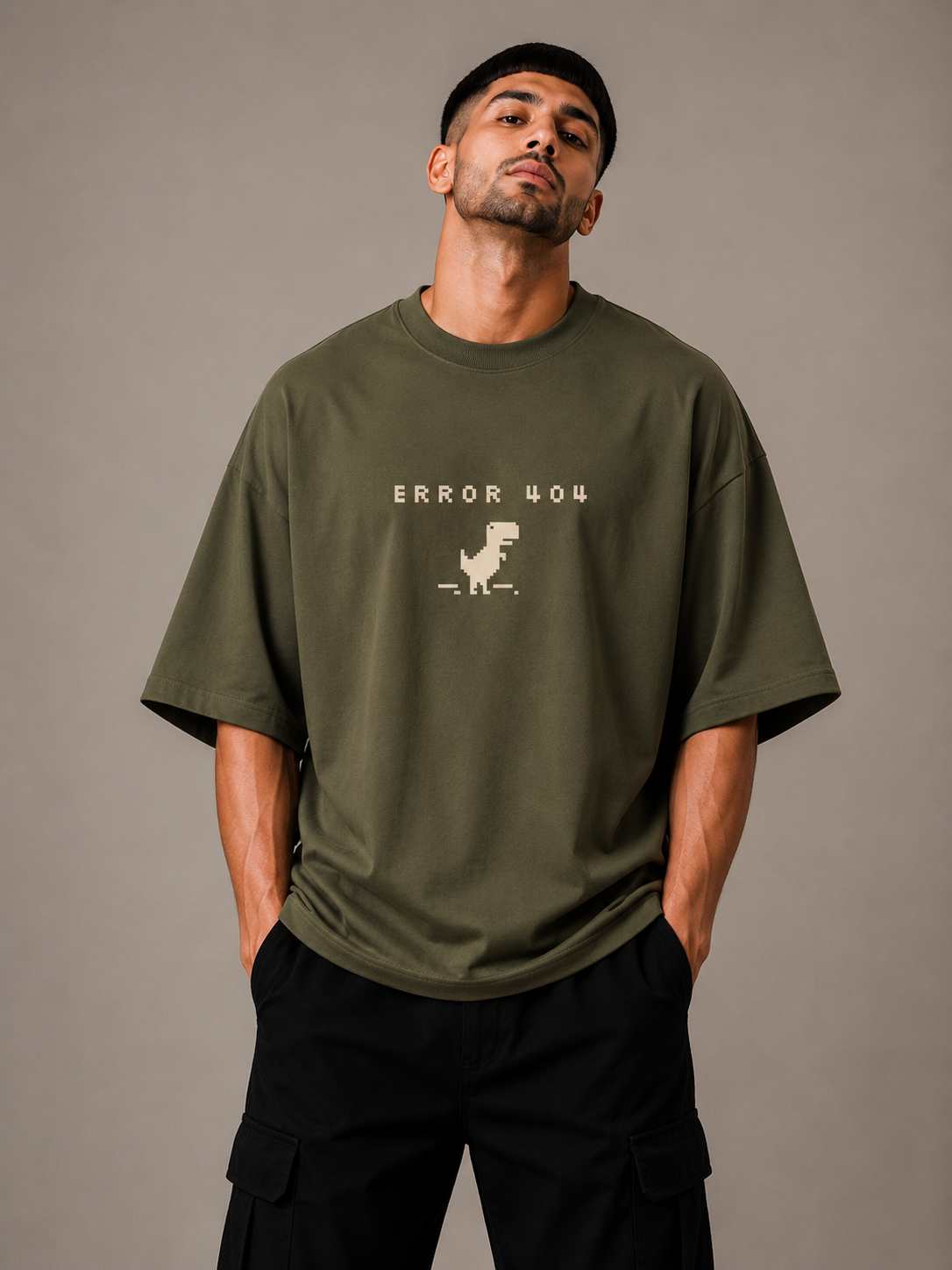 Zellee "Error 404" Pixel-Stitch Relaxed Fit Oversized T-Shirt