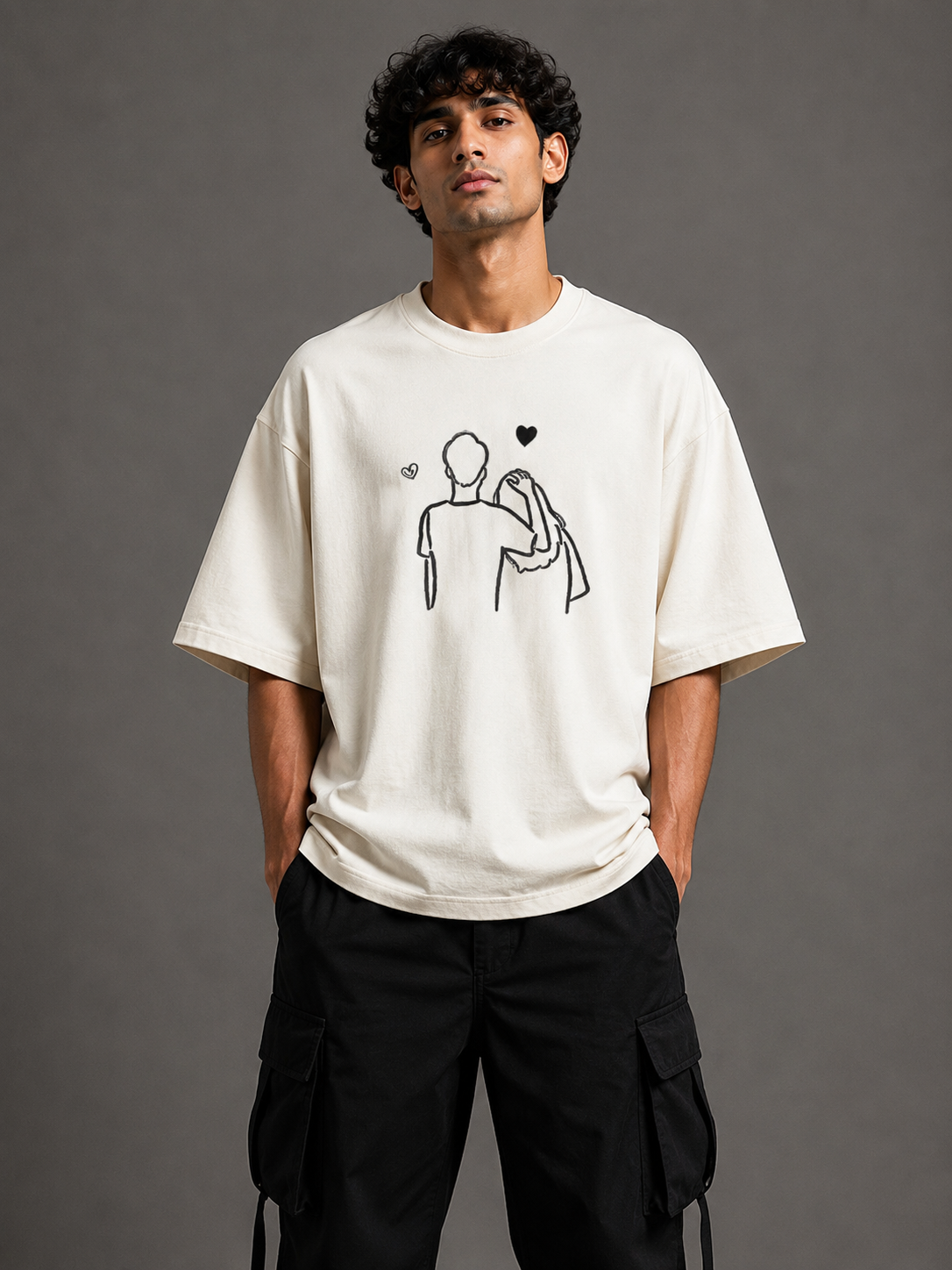 Zellee "Line-Stitch Love Edition" Heavyweight Oversized Relaxed Fit T-Shirt