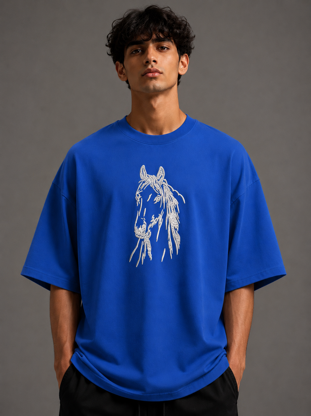 Zellee "Ink-Stitch Horse" Heavyweight Oversized Relaxed Fit T-Shirt
