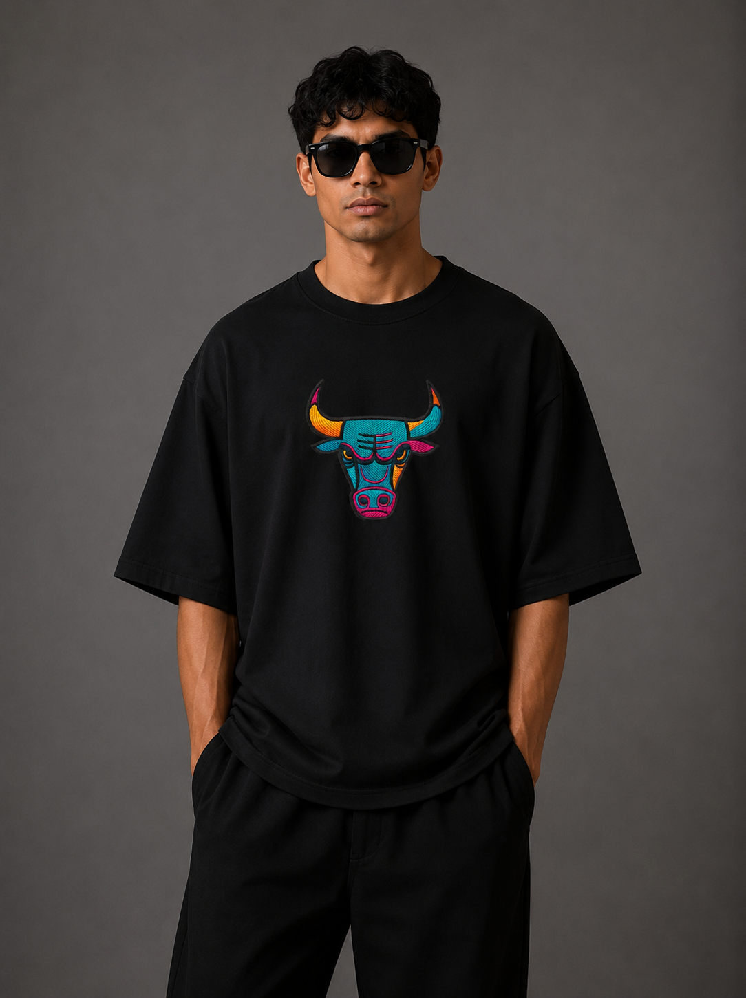 Zellee "Neon Bull" Multi-Stitch Relaxed Fit Oversized T-Shirt