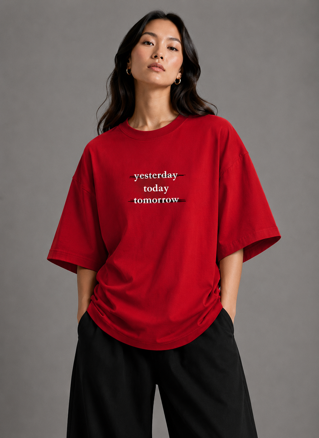 Zellee "Today" Line-Stitch Relaxed Fit Oversized T-Shirt