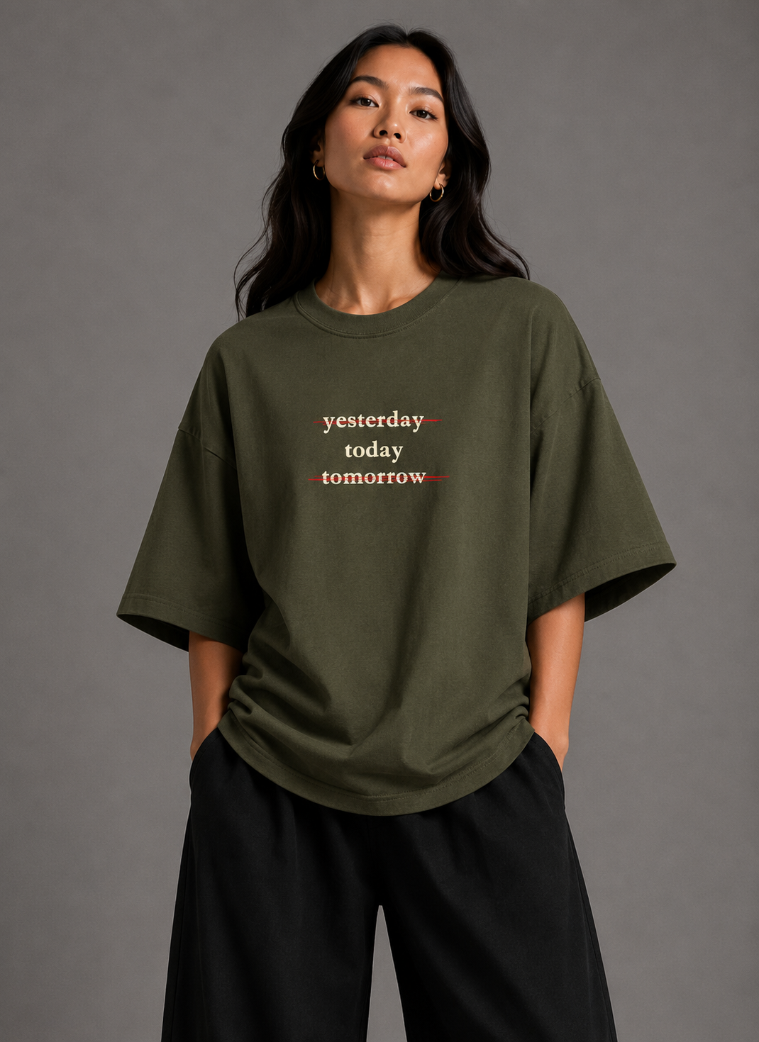 Zellee "Today" Line-Stitch Relaxed Fit Oversized T-Shirt