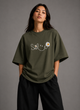 Zellee "Floral Smile" Line-Stitch Relaxed Fit Oversized T-Shirt