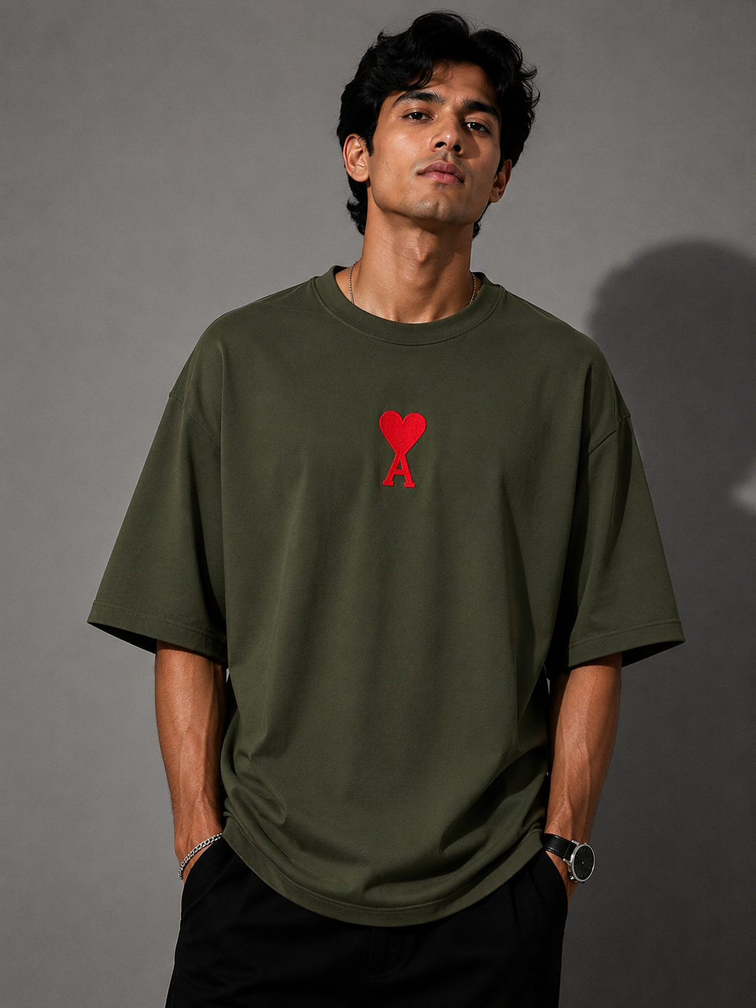 Zellee "Aesthetic Heart" High-Density Embroidered Oversized Relaxed Fit T-Shirt