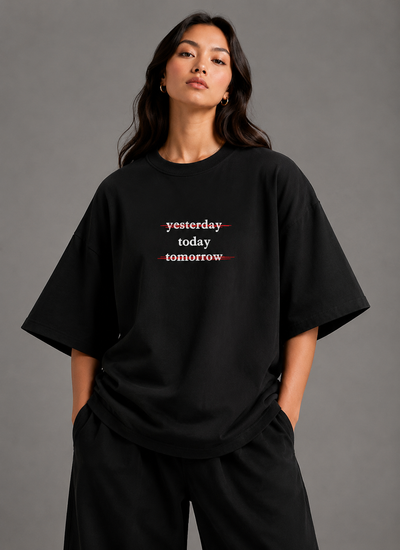 Zellee "Today" Line-Stitch Relaxed Fit Oversized T-Shirt