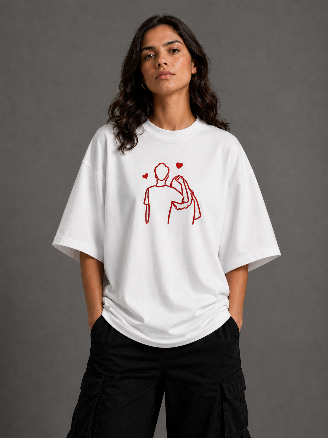 Zellee "Line-Stitch Love Edition" Heavyweight Oversized Relaxed Fit T-Shirt
