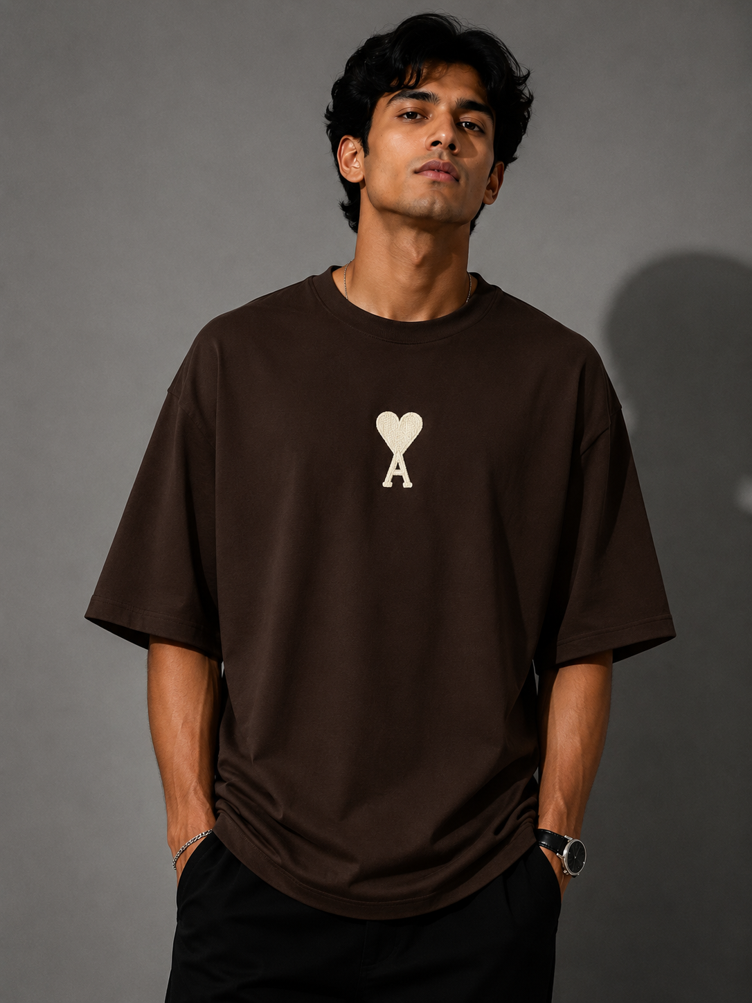 Zellee "Aesthetic Heart" High-Density Embroidered Oversized Relaxed Fit T-Shirt