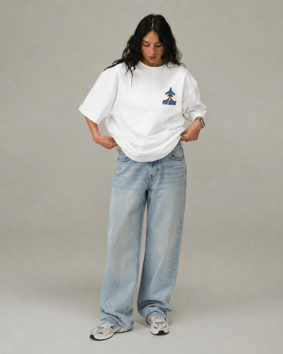 Zellee 'Fly High' Premium Oversized Tee – Crisp White