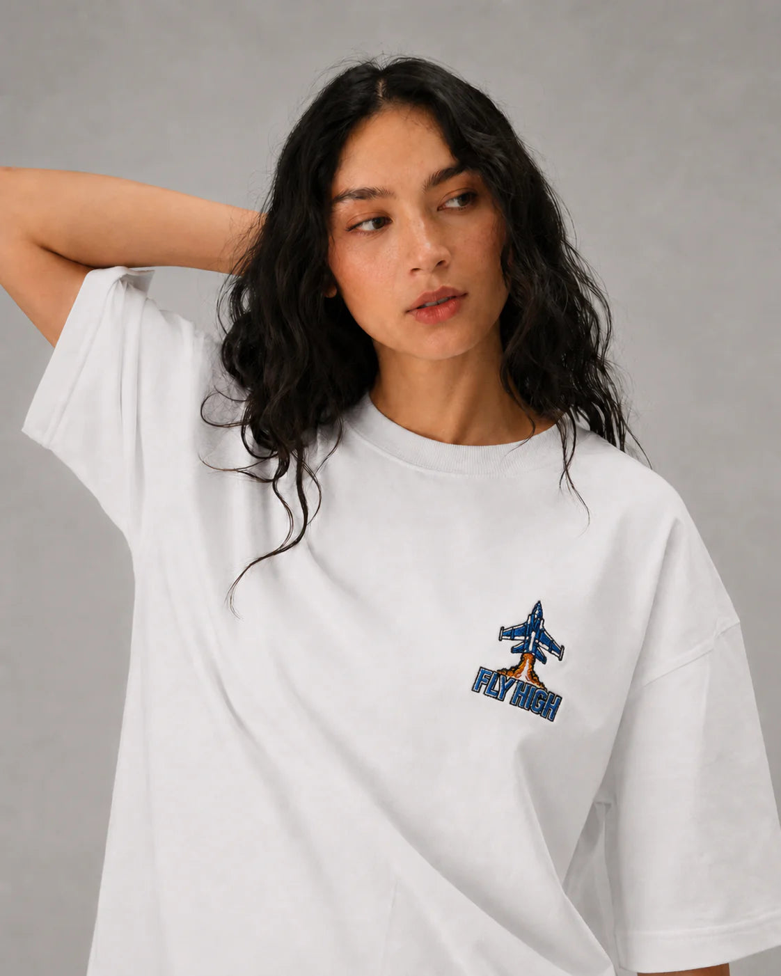 Zellee 'Fly High' Premium Oversized Tee – Crisp White