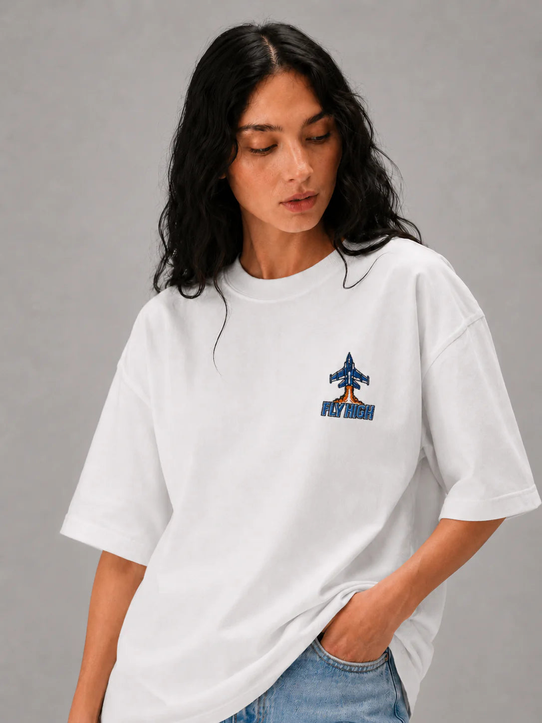 Zellee 'Fly High' Premium Oversized Tee – Crisp White
