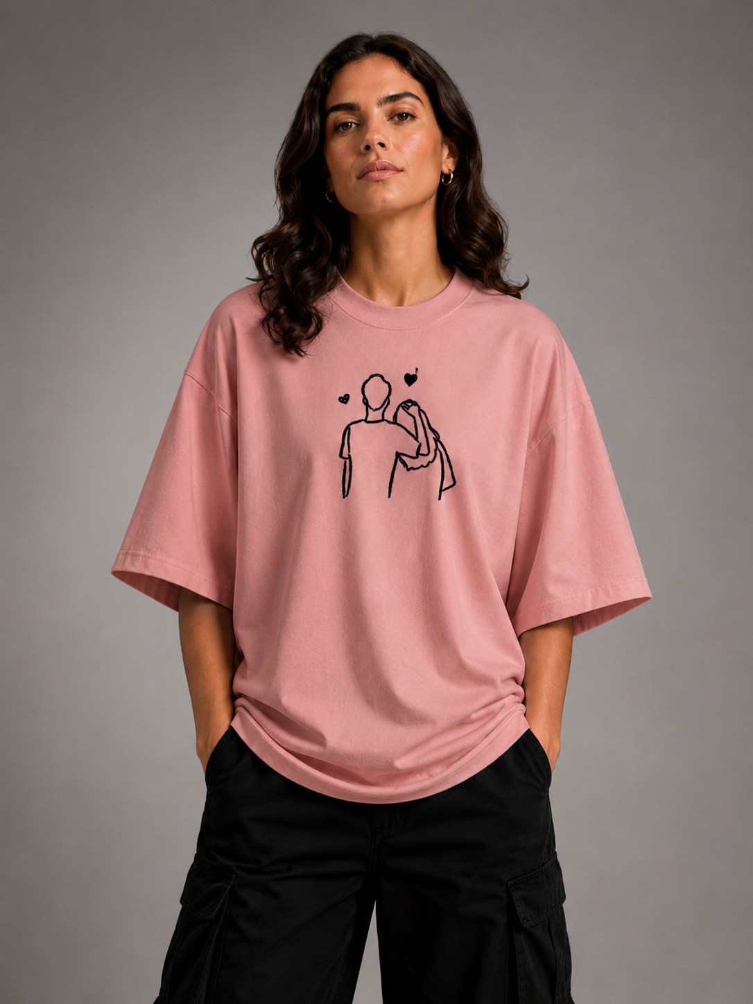 Zellee "Line-Stitch Love Edition" Heavyweight Oversized Relaxed Fit T-Shirt