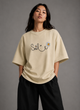 Zellee "Floral Smile" Line-Stitch Relaxed Fit Oversized T-Shirt